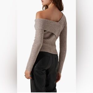 Astr Asymmetric Foldover One-Shoulder Rib Sweater